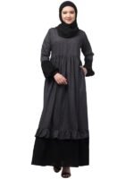 Women Dual Fabric Maxi Abaya Dress With Gathering Work On Front And Sleeves
