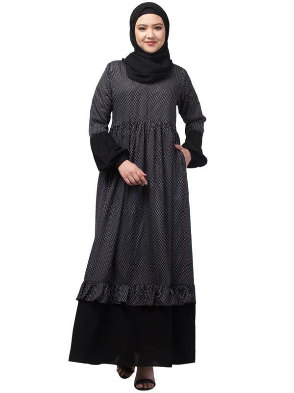 Women Dual Fabric Maxi Abaya Dress With Gathering Work On Front And Sleeves