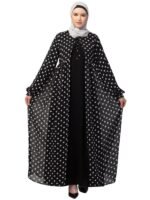 Dual Layer Abaya Dress with Detachable Shrug Made with Polka Printed Georgette and Nida Matte Fabric