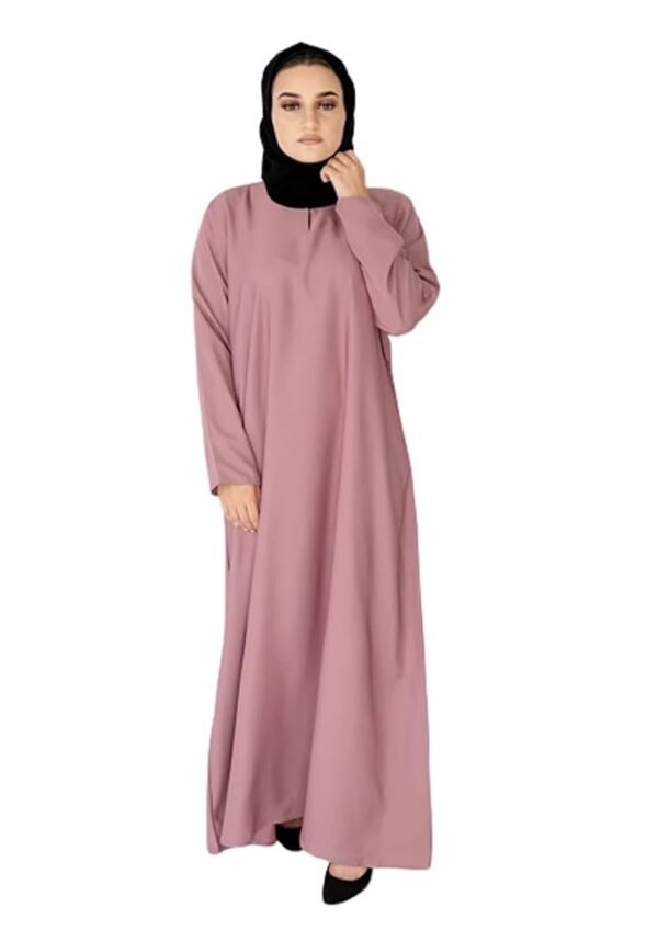 Plain Normal Muslim Women Islamic Dress Abaya Poly Silk Solid Abaya With Hijab(Pink)