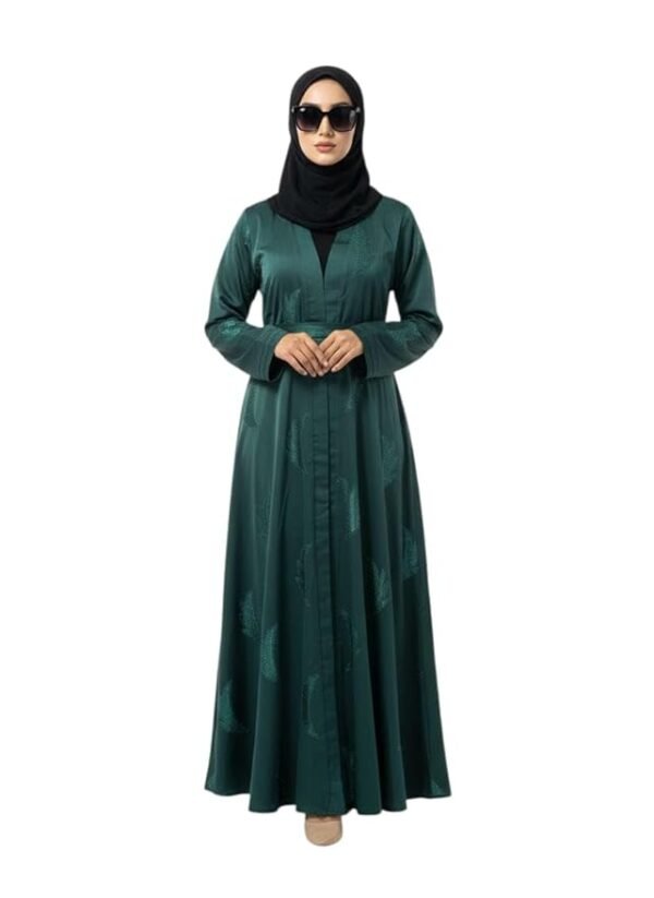Luxury Embroidered Abaya for Women with Black Hijab | Elegant Full-Length Modest Dress(Green)