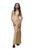 Pale Gold Satin Sleeveless, Comfortable Long Length Dress for Bridesmaid, Brides to be, Parties and Other Occasions