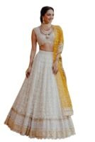 Women's Georgette Embroidery Sequence Work  with Dupatta For Women(White)