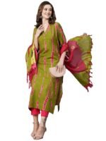 Women Cotton Blend Kurta with Pant & Dupatta(Green)