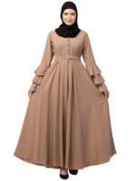 Umbrella Abaya with Adjustable belt and Fashionable buttons Bell Sleeves in Nida Matte Fabric(Khaki)