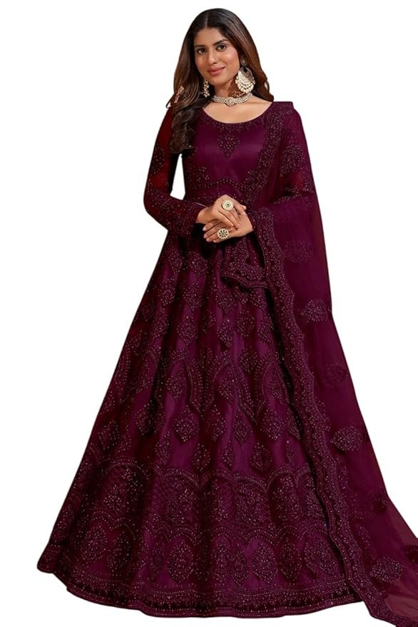 Women's Net Embroidered Semi-Stitched Gown