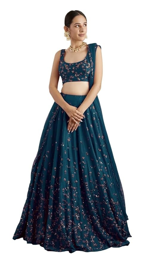 Women's Silk Embroidered Semi-Stitched Lehenga Choli (Green)