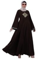 Women’s Nida Matte Umbrella Abaya Dress with Embroidery, Long Sleeves & Side Pocket(Coffee Brown)