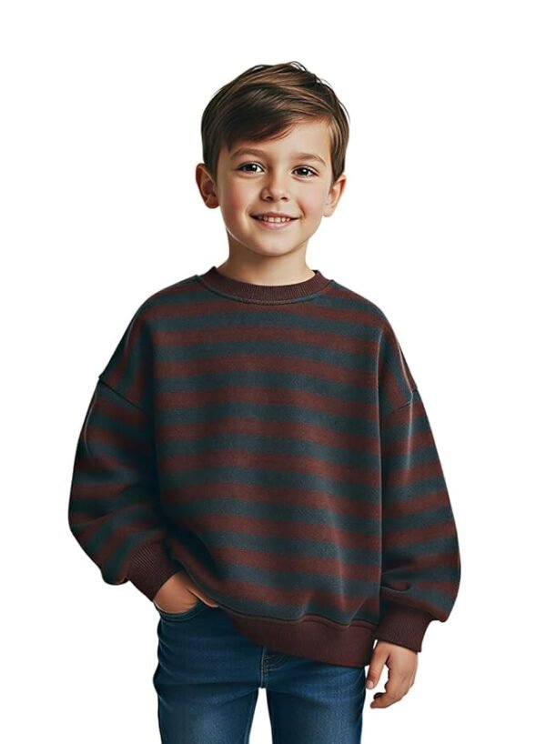 Boys & Girls Striped Oversized Sweatshirt | Age 3-10 Years | Warm & Comfortable Kids Pullover(Chocolate)