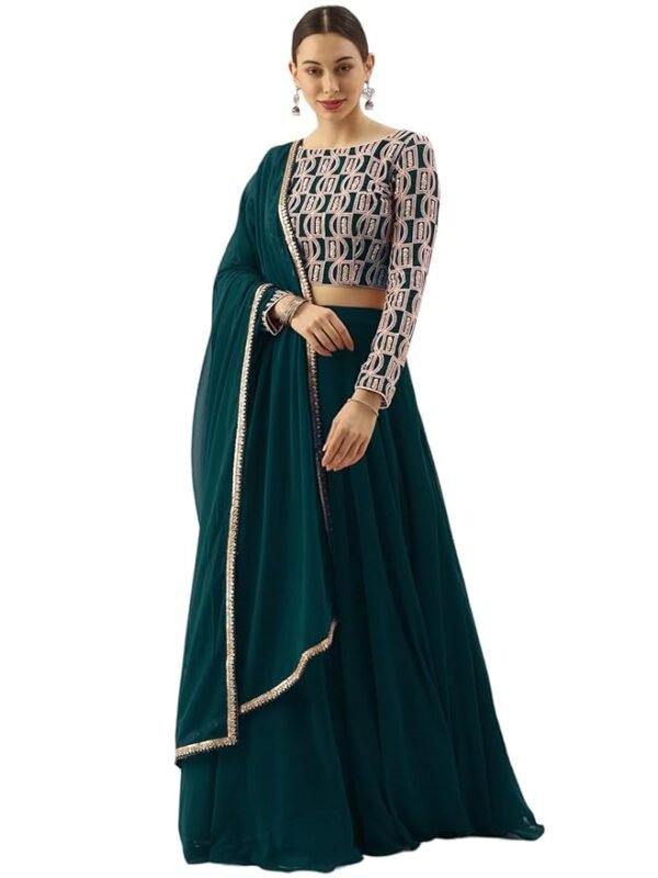 Women's  Sequins Embroidered Georgette Semi-Stitched Lehenga Choli With Dupatta