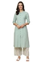 Women's Cotton Solid Readymade Salwar Suit Set(Mint Green)