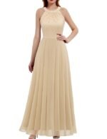 Women's Long Formal Dress Halter Lace Chiffon Dress Wedding Bridesmaid Party Gown
