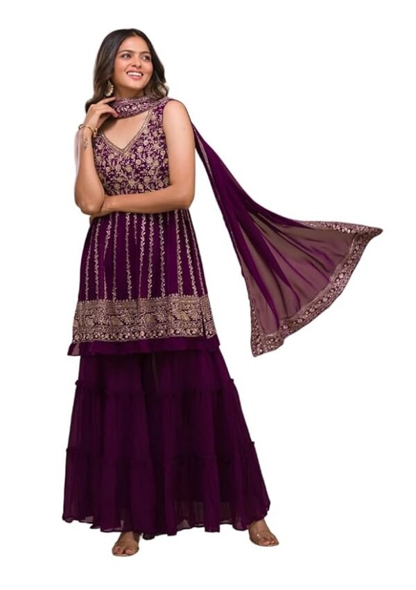 Women's Purple Designer Zari work Georgette Readymade Suit(Wine)