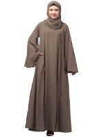 Dual Layer Abaya Dress Of Inner Abaya And Detachable Shrug With Uniquely Designed Cuff(Beige)