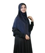 Soft Stretchable Ready-to-Wear Hijab Scarf for Muslim Women | Soft Stylish Elegant Stone Work Design (Navy)