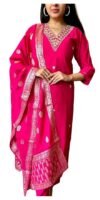 Women's Viscose  Silk Embroidery Kurta Bottom Set, and Dupatta Set Traditional Kurta Set for Women(Pink)