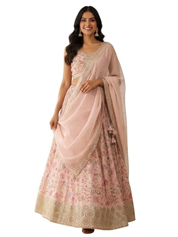Women's Digital Print With Embroidered Organza Lehenga Choli With Dupatta