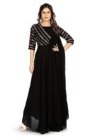 Gown for Women - Georgette Matt Sequence Embroidery Regular Fit A-Line Gown with Attached Dupatta