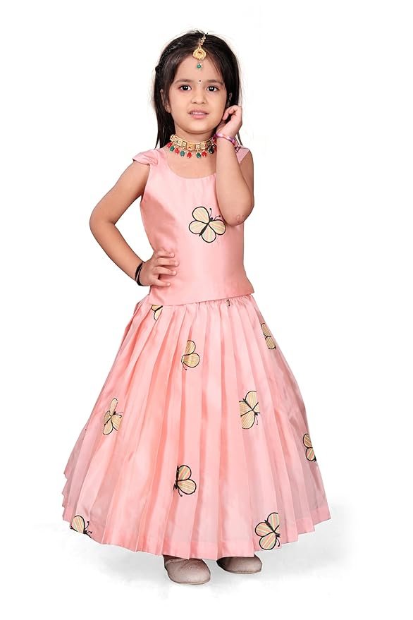 Kids Embroidery South Indian Traditional  Silk Blend Readymade Dress For Girls