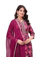 Women's Rayon Kurta with Pant & Dupatta Set(Maroon)