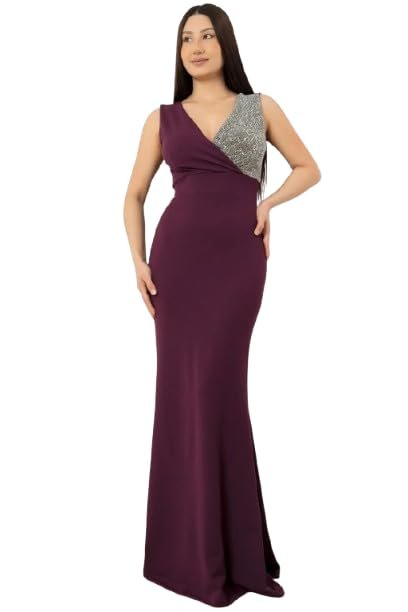 Elegant Evening Gown, V-Neck Sequin Bodice, Floor Length Purple Mermaid Dress