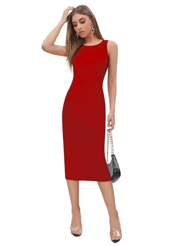 Red Dress for Women | One Piece |Bodycon | Slim Fit Bodycon | Midi Length