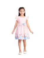 Girls Casual Wear Green Color Checks Print Cotton Frock(Peach)