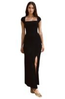 Floral Print Bodycon Maxi Dress with Square Neck and Front Slit