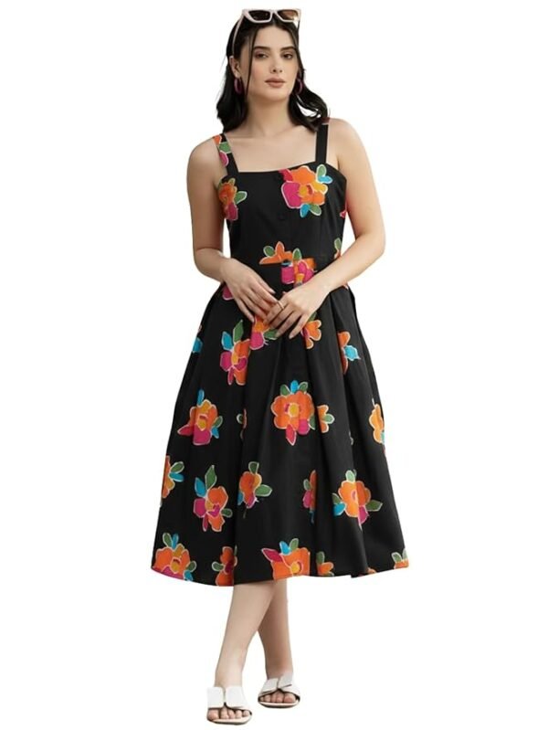 Women’s Rayon Floral Maxi Dress for Women | Soft & Breathable Fabric | Sleeveless Square Neck Fit & Flare Dress