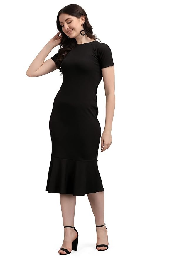 Women’s Bodycon Midi Dress(Black)