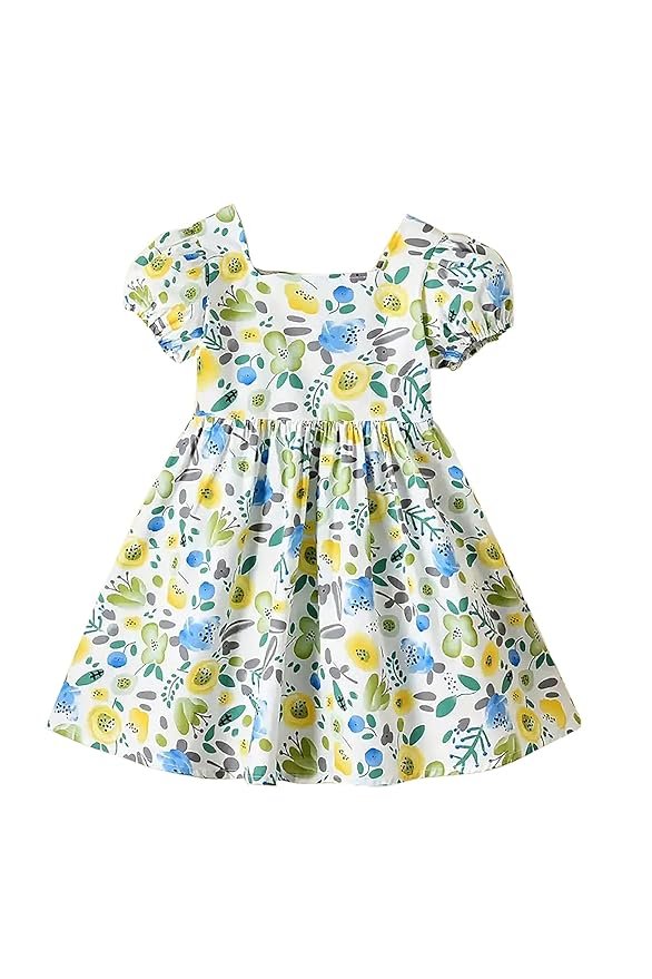 Baby Girls Cotton Blend Floral Printed Summer Dress |Fancy Western Dresses |Kids Frock